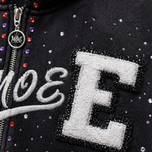 Ensemble de sweats à capuche zippés pour hommes, coupe ample, style Y2K, vintage, délavé, avec broderie chenille et strass, vente en gros personnalisée - Product Image 3
