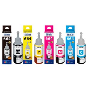 Juego de Botellas de Tinta Epson T664, 664, Cuatro Colores, Negro, Amarillo, Magenta, Cian, Tinta Compatible para Impresoras L310, L313, L360, L380 - Product Image 1