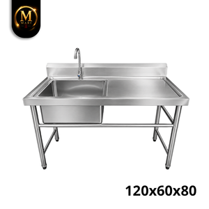 Modern Stainless Steel Single Bowl <b>Sink</b> Right Platform 0.8mm Thickness Freestanding Commercial Kitchen Washing <b>Drainer</b> Unit - Product Image 2