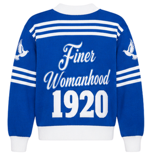 Zeta Phi Beta Knit V Neck Sweater <b>Women</b> <b>Royal</b> <b>Blue</b> White Stripe Sleeve Embroidered Crest Dove 1920 Pullover <b>Jumper</b> Sorority - Product Image 4