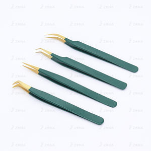 Lot de 4 pinces à cils enduites d'or pour extensions de cils Pince à épiler Volume en acier inoxydable sans rouille - Product Image 4