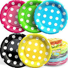 Assiettes en papier jetables à pois colorés de qualité alimentaire avec logo personnalisé pour les fêtes d'anniversaire modernes - Product Image 5