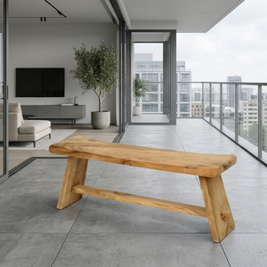 Banc d'extérieur en bois moderne et durable Ryu, facile à nettoyer, idéal pour les appartements, fabriqué en bois naturel massif avec un design de grain unique - Product Image 5