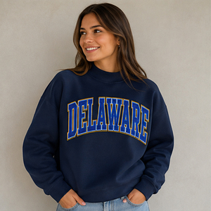 Sudadera de cuello alto personalizada gris para mujer de Delaware, jersey universitario de manga larga, estilo universitario, para el campus, el colegio, el espíritu del equipo - Product Image 4