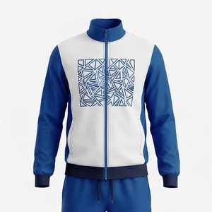 Chaqueta Deportiva Unisex con Estampado Geométrico Azul y Blanco, Cierre Frontal con Cremallera, Estilo Deportivo, para Otoño, Corte Regular para Adultos - Product Image 1