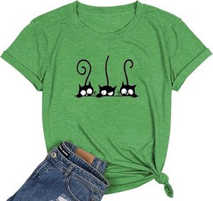 เสื้อยืดแขนสั้นพิมพ์ลายแมวสีม่วงผู้หญิงลำลองการ์ตูน O-Neck Regular Fit เสื้อยืดผ้าฝ้ายเจอร์ซีย์ - Product Image 4