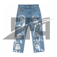 Jeans de Mezclilla Azul Claro Lavado de Alta Calidad, Cintura Alta, Secado Rápido, Corte Regular, con Parches, para Hombre, Otoño-Invierno