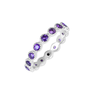 แหวนเงินแท้ S925 ประดับพลอยอเมทิสต์ธรรมชาติสวยงาม ดีไซน์แบบ Eternity Band เหมาะสำหรับงานแต่งงานและงานปาร์ตี้ จากผู้จัดจำหน่ายเครื่องประดับที่เชื่อถือได้ - Product Image 1