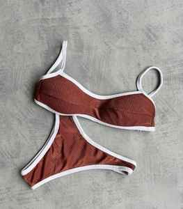 Ensemble de bikini personnalisable avec micro-soutien-gorge, motifs à carreaux, fruits, animaux et unis, décorations en strass et dentelle, logo sur la taille avant - Product Image 3