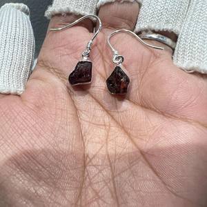 Handmade Rough <b>Garnet</b> Dangle <b>Earrings</b> Natural Red Gemstone Sterling Silver - Product Image 3