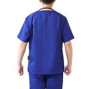 Ensemble de blouses médicales unisexe bleu en coton et polyester tissé, pantalon et haut à col en V avec poche, prêt pour le stéthoscope, qualité supérieure - Product Image 5