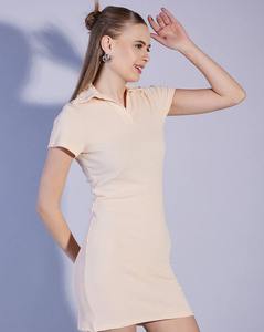 Vestido ajustado de manga corta acanalado de alta calidad, minivestido elástico para venta al por mayor - Product Image 3