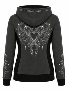 Women's Sparkly <b>Rhinestone</b> Hoodie Crystal Zip Front Sweatshirt Long Sleeve Hooded <b>Jacket</b> for Casual Daily Wear Comfort - Product Image 6