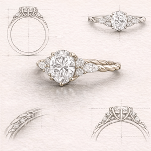 Bague à trois pierres en diamant ovale cultivé en laboratoire, bande torsadée en or 18 carats, certifiée IGI, pour fiançailles - Product Image 4