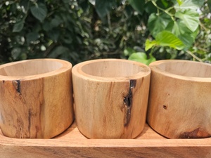 Handmade Natural Wood Candle Stand Set of 3 Round <b>Cups</b> for Home Decoration - Product Image 1