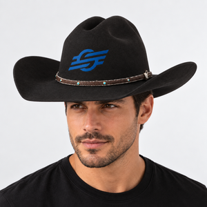 Custom Black <b>Wool</b> Cowboy <b>Hat</b> With Blue Logo Heat Transfer Printing For <b>Men</b> Outdoor Casual Wear 56-58CM - Product Image 3