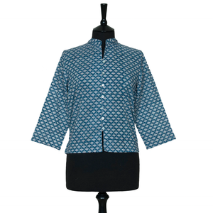 OFERTA Top Kurta Corto Estilo 7 Azul Acero con Diseño de Volantes Blancos Top para Mujer Top Indio - Product Image 1