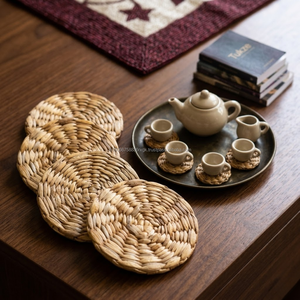 AG Elements Rustic Farmhouse Natural Rattan Coaster 4 Inch Handwoven Cup Mat Decorative <b>Table</b> <b>Protector</b> Non-Slip Lightweight - Product Image 1