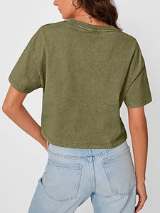 T-shirt pour femme en coton épais, manches courtes, avec strass, effet délavé à l'acide, personnalisable, style vintage, épaules tombantes, coupe oversize - Product Image 4