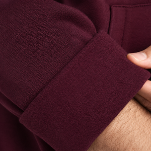 Sweat-shirt à capuche bordeaux pour homme, coupe classique, en molleton, décontracté, avec poche, pull-over, vêtement d'hiver, couleur unie, en coton tricoté, séchage rapide - Product Image 6