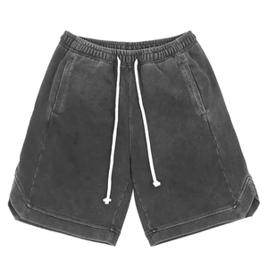 Men's Garment Acid Wash Cotton T-Shirt & Shorts Set Solid Color Casual Summer Wear Knitted Fabric Drawstring Waist - Product Image 4
