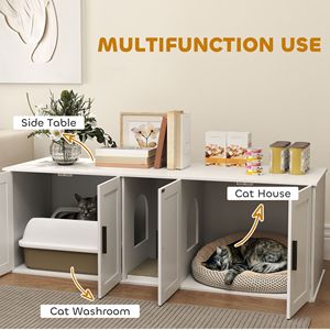 Casetta per Gatti Bianca 145x48x51 cm con Doppio Scomparto e Tappetino Tiragraffi per 2 Gatti - Arredamento e Cuccette per Animali Domestici - Product Image 3