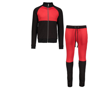 Ensemble de survêtement unisexe rouge et noir à blocs de couleur, sweat-shirt à fermeture éclair intégrale à manches longues et pantalon, coupe classique, pour l'automne, séchage rapide - Product Image 5