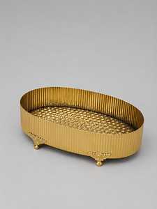Gold Plated Zinc Alloy Storage <b>Basket</b> Ribbed Metal Organizer Tray <b>with</b> <b>Lid</b> Decorative Home Decor - Product Image 4