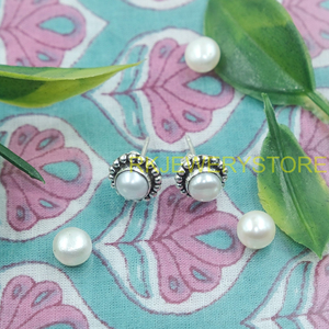 Pendientes de Plata de Ley 925 con Madreperla, Hechos a Mano, con Halo de Cuentas Redondas, Joyería Clásica Vintage, Regalo para Mujeres y Hermanas - Product Image 6