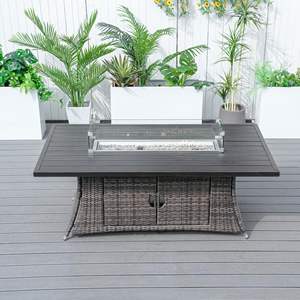 PE Rattan and Aluminium <b>Patio</b> Dining Fire Pit <b>Table</b> Elegant Outdoor <b>Tables</b> <b>Only</b> - Product Image 2
