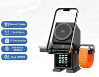 Stasiun Pengisi Daya Nirkabel Cepat 25W dengan Layar Sentuh, Speaker Bluetooth, Jam Alarm & Robot Berputar Otomatis untuk Ponsel Pintar dan Jam Tangan