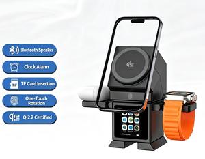 Support de chargeur sans fil rapide 25W avec écran tactile, haut-parleur Bluetooth, réveil et robot rotatif automatique pour smartphone et montre connectée - Product Image 2