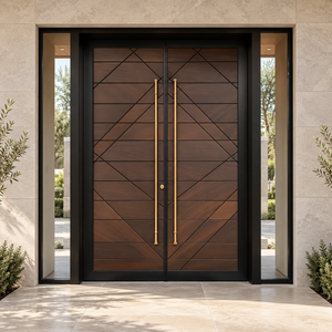 Puerta de Entrada de Madera Sólida Contemporánea GA-52L Golden Aero con Panel Lateral de Vidrio de Doble Ranura y Apertura Abatible para Apartamentos - Product Image 1