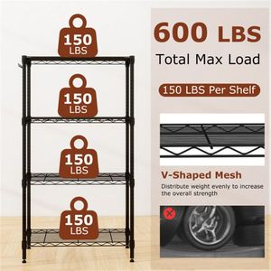 4 Tier Heavy Duty Metal Wire Shelving 600 Lbs Load Capacity with Anti-toppling Kits for Garage and <b>Kitchen</b> <b>Storage</b> - Product Image 6