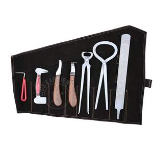 Kit professionnel d'outils de ferrage avec étui noir, coupe-crevasses, pince à crins, lime à crins, couteau courbé, râpe et couteau à boucle détachable - Product Image 1