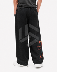 Men's Customized Color Regular Fit Breathable Cotton Straight Sweatpants with Flame Cross Print Elastic Waist Casual Spring Wear - Product Image 6
