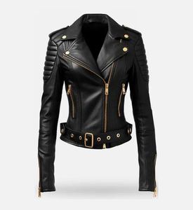 Women's Orignal Leather Jacket(<b>3</b> Colors) Biker Jacket with Zip Pockets Vintage Short Coat for Autumn Spring - Product Image 1