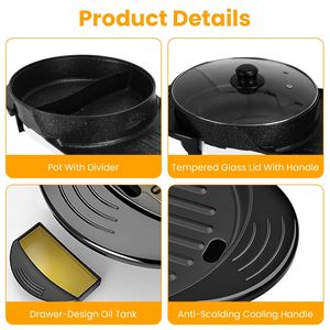 Grill elettrico 2-in-1 da 2200W a riscaldamento rapido, con pentola elettrica da 3.7 QT, antiaderente, per interni, con controllo separato della temperatura, smontabile - Product Image 6