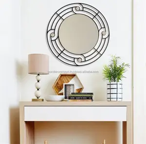 黑色圆形墙镜30英寸现代圆形镜子金属框架壁挂式卧室镜子装饰