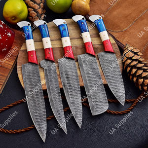 Hammered Blade Damascus Steel Industrial Grade Hand Forged Eco-Friendly Chef <b>Set</b> Ergonomic Durable Full Tang Professional Wood - Product Image 2