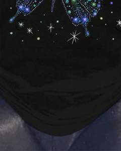 T-shirt personnalisé noir pour femme avec imprimé papillon et strass, manches courtes, décontracté, été, mélange de coton, haut tendance OEM sur mesure - Product Image 6