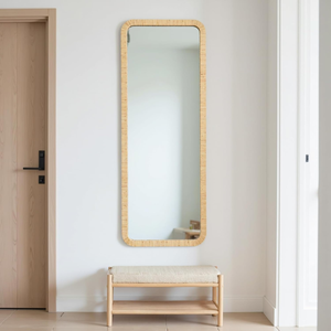 Wholesale Low MOQ Farmhouse Natural Rattan Standing Wall <b>Mirror</b> for <b>Bathroom</b> Entryway Living Room Bedroom - Product Image 2