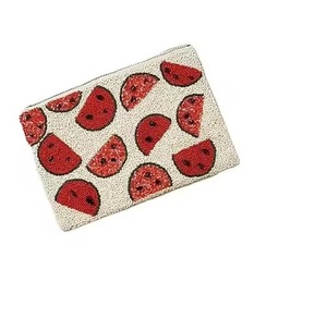 Monedero artesanal de cuentas con diseño de cítricos (limón, naranja, lima), mini cartera con cremallera y perlas para mujer - Product Image 1