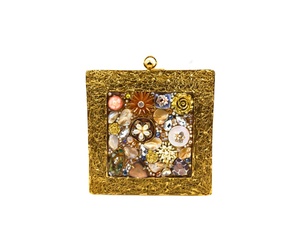 Handcrafted <b>Gold</b> Metal Square <b>Clutch</b> with Pearl Crystal Floral Mosaic Inlay Frame Luxury Designer Statement Bag gift her - Product Image 1