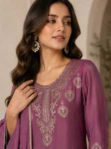 Conjunto PLAZZO para Mujer TENNECY, Rangoli Crush, Hermoso Trabajo de Bordado, Estilo Diwali para Bodas y Fiestas, Elástico para Todas las Temporadas - Product Image 4