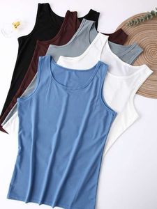 Camiseta sin mangas de algodón elástico para mujer, chaleco liso sin mangas, cuello redondo, tejido, camisola de verano, ropa deportiva informal - Product Image 3