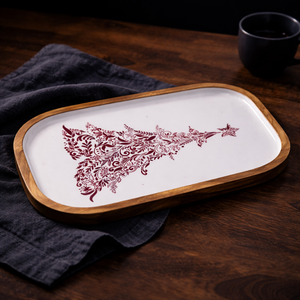Bandeja de servir de madera de mango esmaltada hecha a mano, grande y pequeña, color granate, con diseño de árbol de Navidad, personalizada, para aperitivos, vajilla, juegos de platos de servir - Product Image 5