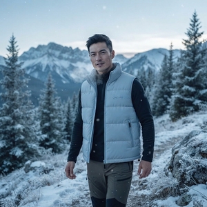 Veste sans manches matelassée bleu clair pour homme, col montant, fermeture éclair, hiver, streetwear, vêtements personnalisés, marque privée, OEM - Product Image 6