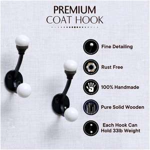 Crochet mural décoratif en céramique et fer forgé noir à double boucle, fait main, pour manteaux et sacs, vente en gros, directement de l'usine - Product Image 3