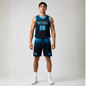 Uniforme de Baloncesto Personalizado con Degradado Azul Marino, Conjunto de Camiseta y Pantalones Cortos de Baloncesto Sublimados, Venta al Por Mayor, Kit de Baloncesto Personalizado para Equipos, OEM L - Product Image 1
